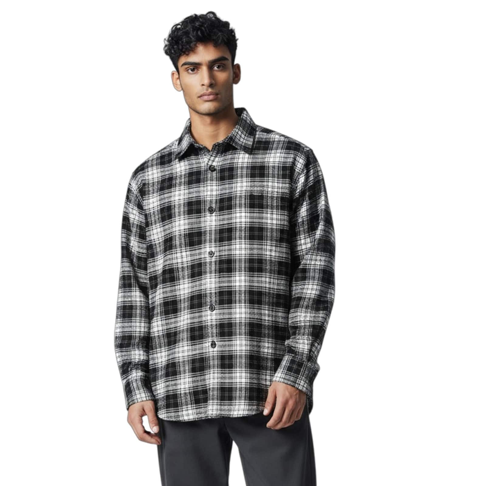 SKIDZ Shirts & Tops Plaid Flannel Shirt - Black & White Tartan