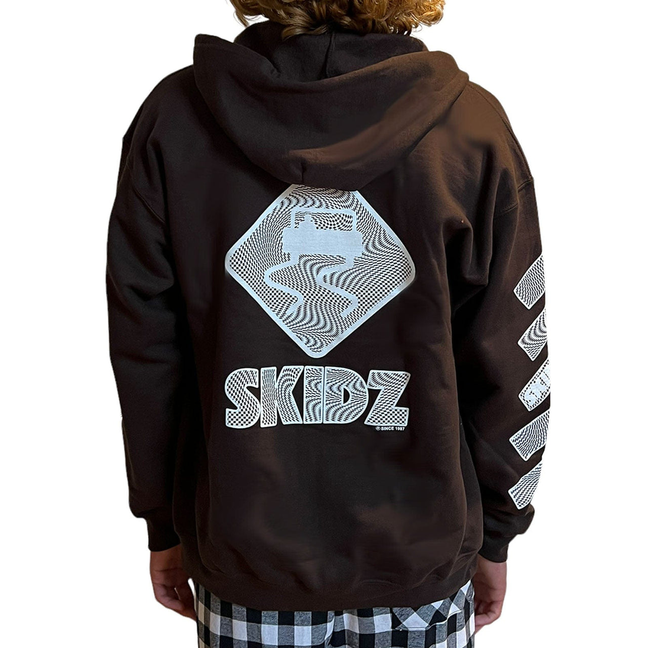 Skidz Tops Dark Chocolate Brown Trippy Check Zip-Up Hoodie