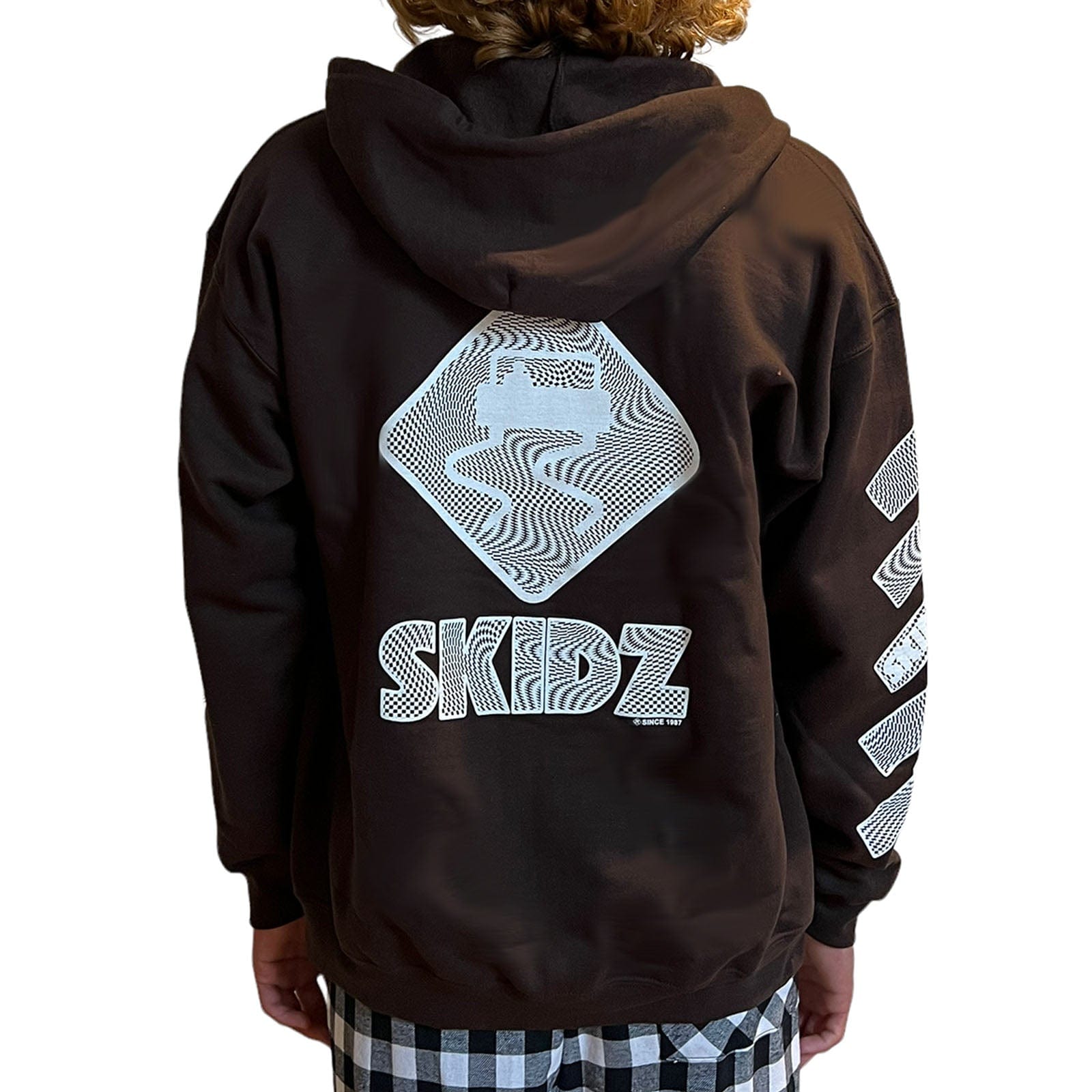 Skidz Tops Dark Chocolate Brown Trippy Check Zip-Up Hoodie