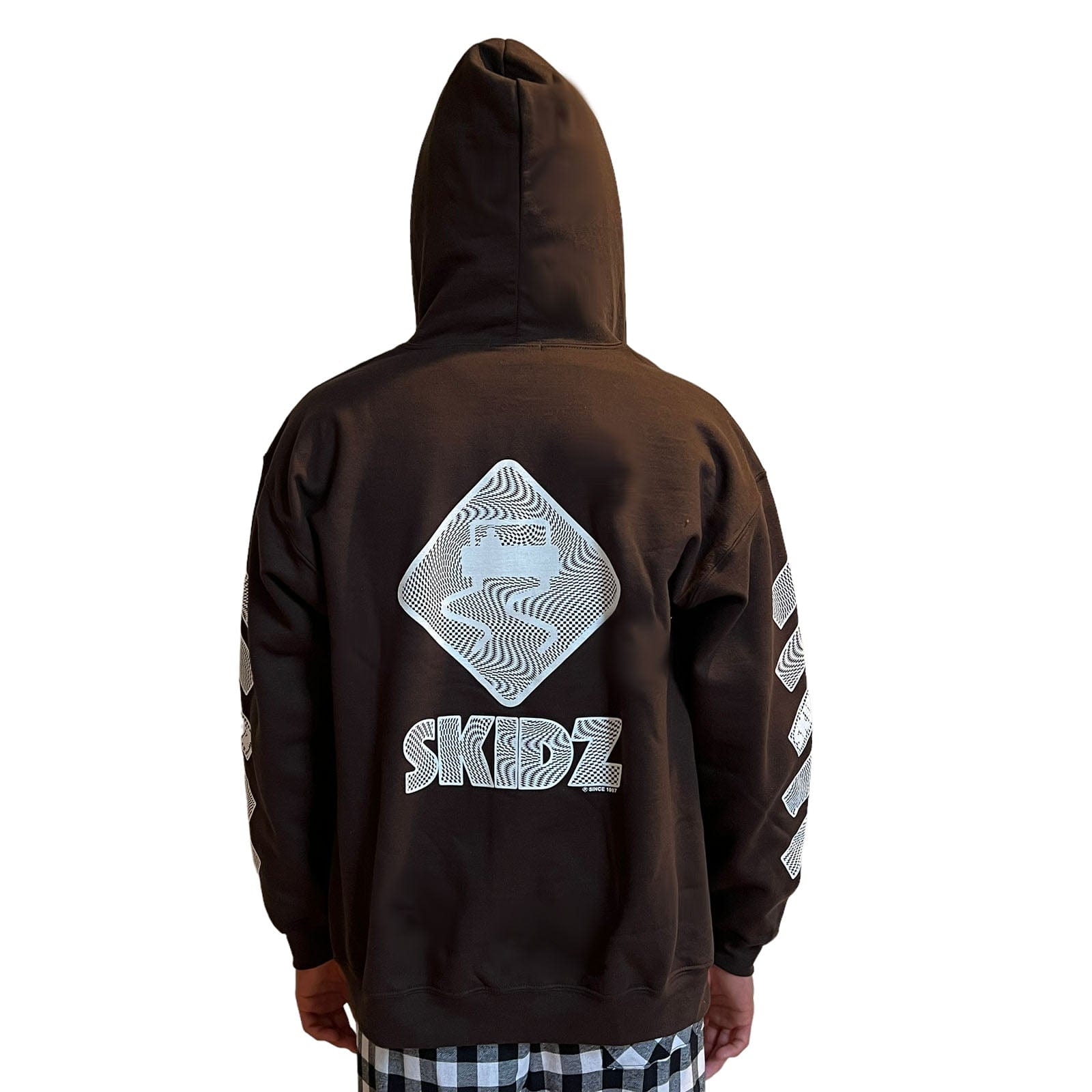 Skidz Tops Dark Chocolate Brown Trippy Check Zip-Up Hoodie