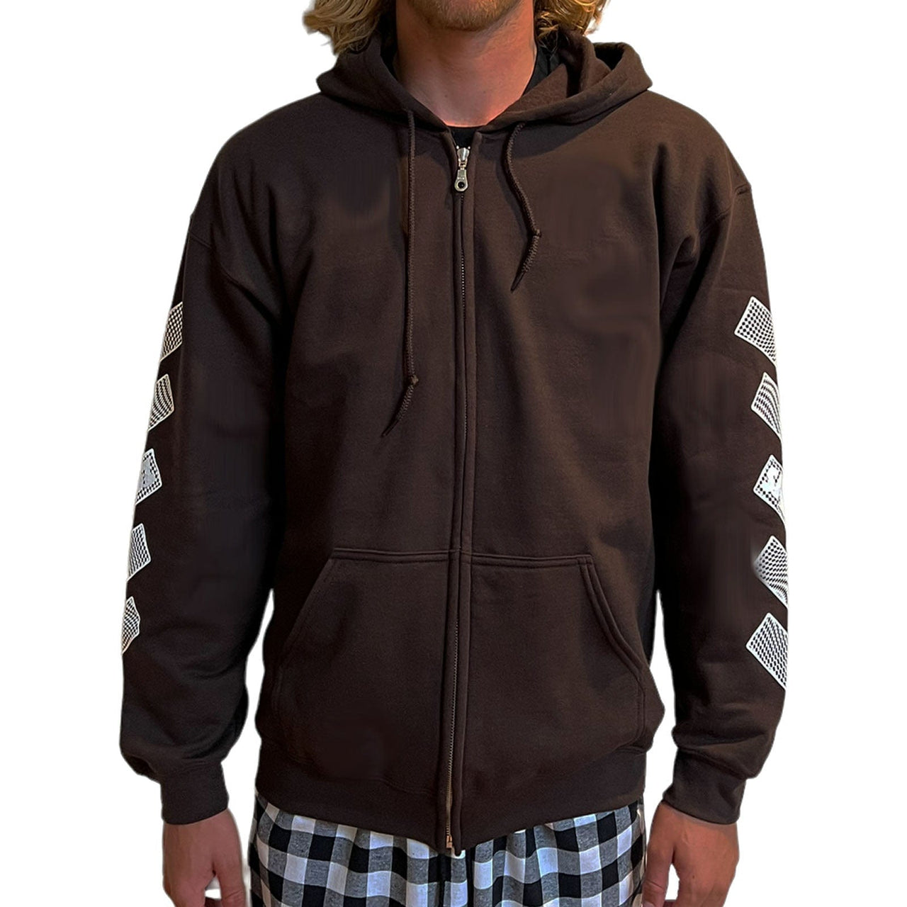 Skidz Tops Dark Chocolate Brown Trippy Check Zip-Up Hoodie