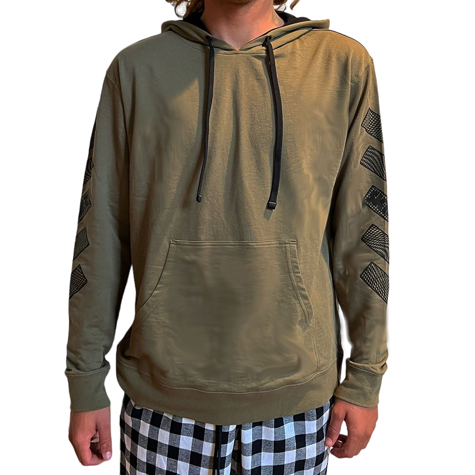 Skidz Tops Military Green Trippy Check Pullover Hoodie