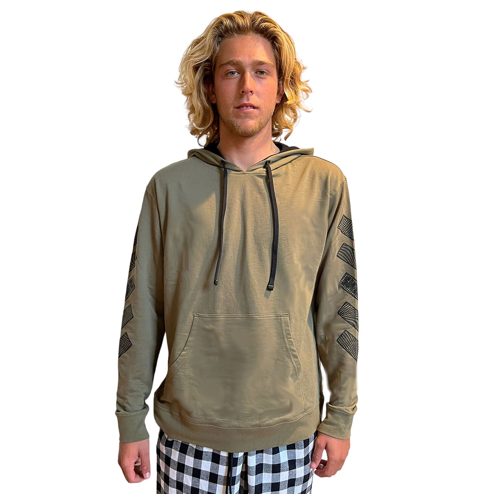 Skidz Tops Military Green Trippy Check Pullover Hoodie