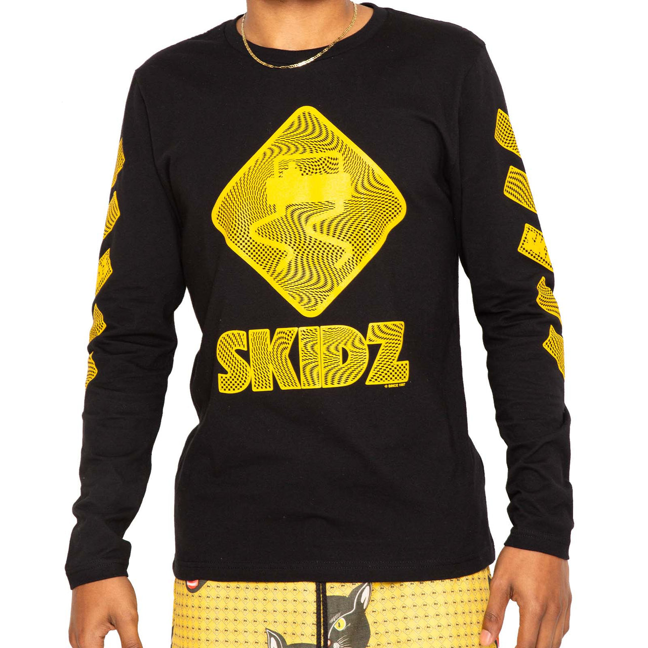 Skidz Shirts & Tops Trippy Check Long Sleeve Tee - Black