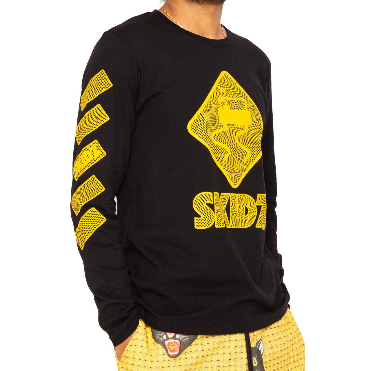 Skidz Shirts & Tops Trippy Check Long Sleeve Tee - Black