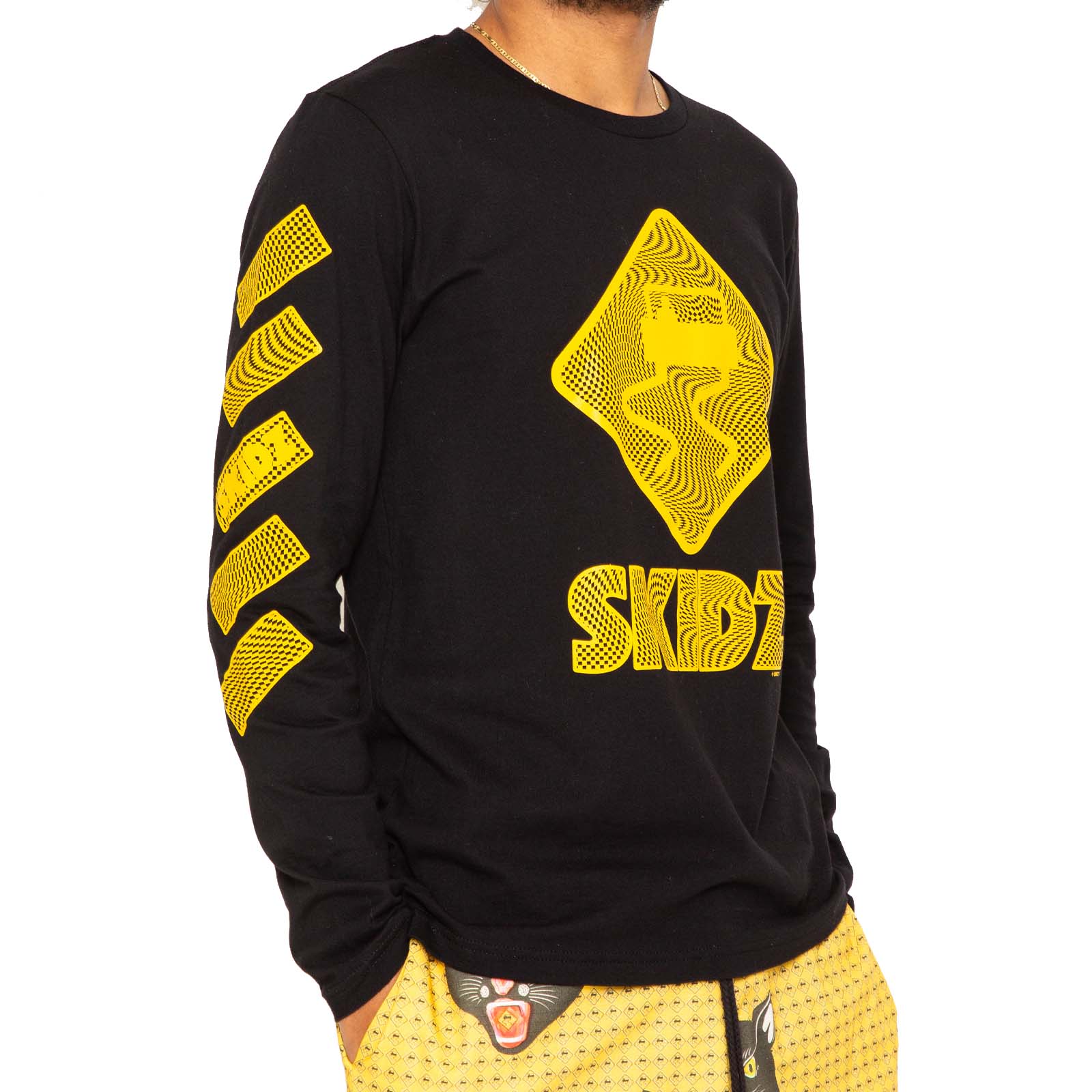 Skidz Shirts & Tops Trippy Check Long Sleeve Tee - Black