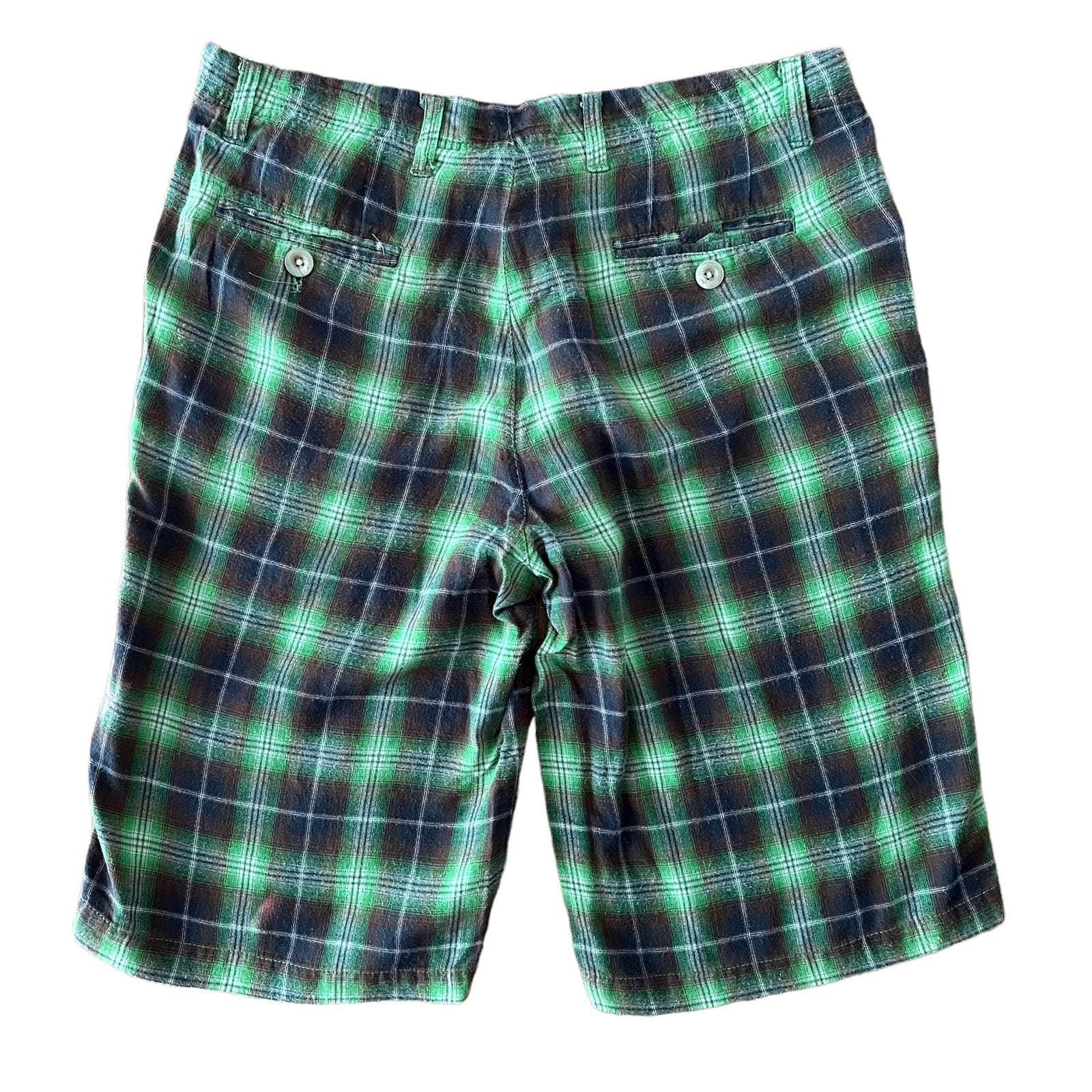 Vintage Plaid Flannel Cargo Shorts - Green | SKIDZ NYC