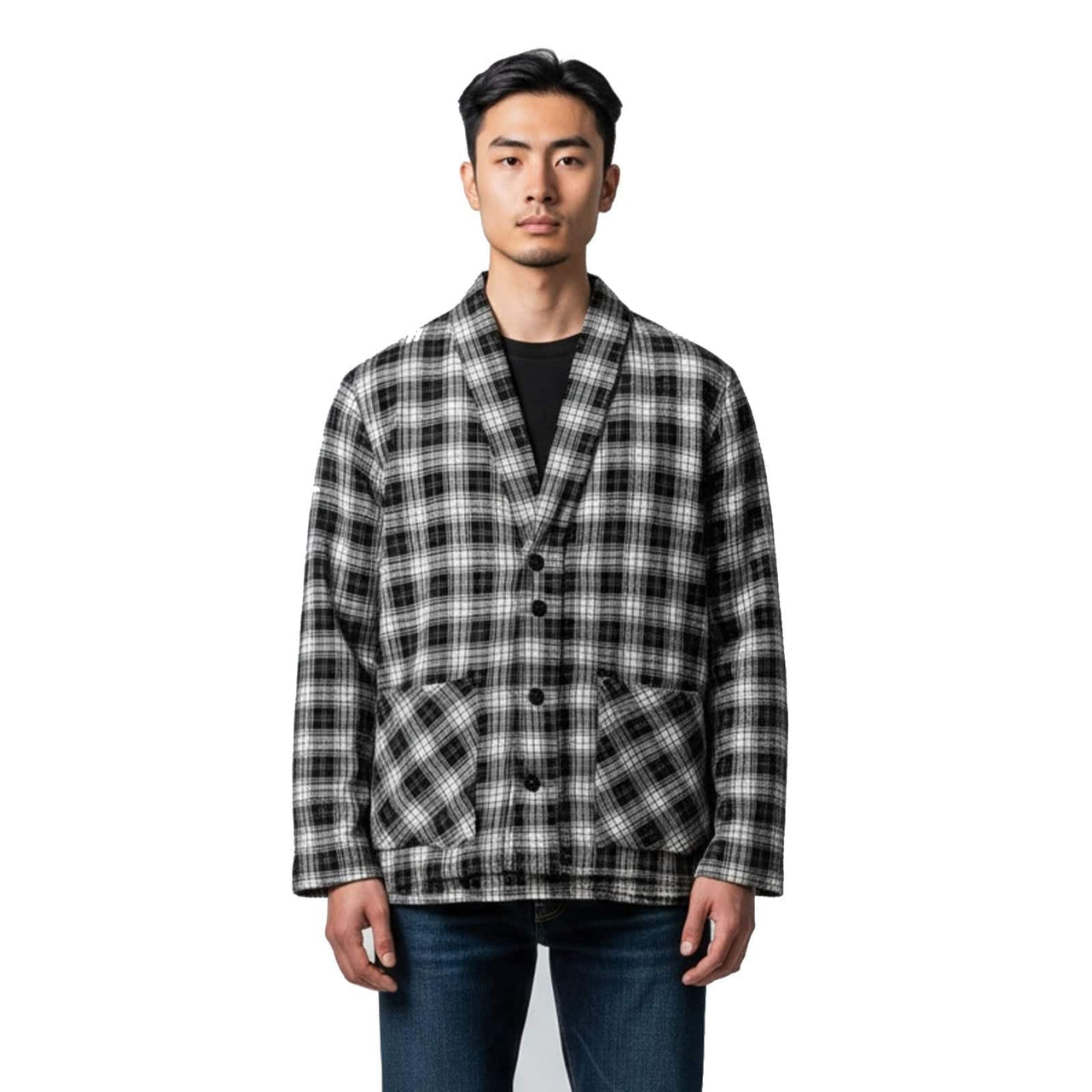 VAULT: Smoking Jacket - Black & White Tartan