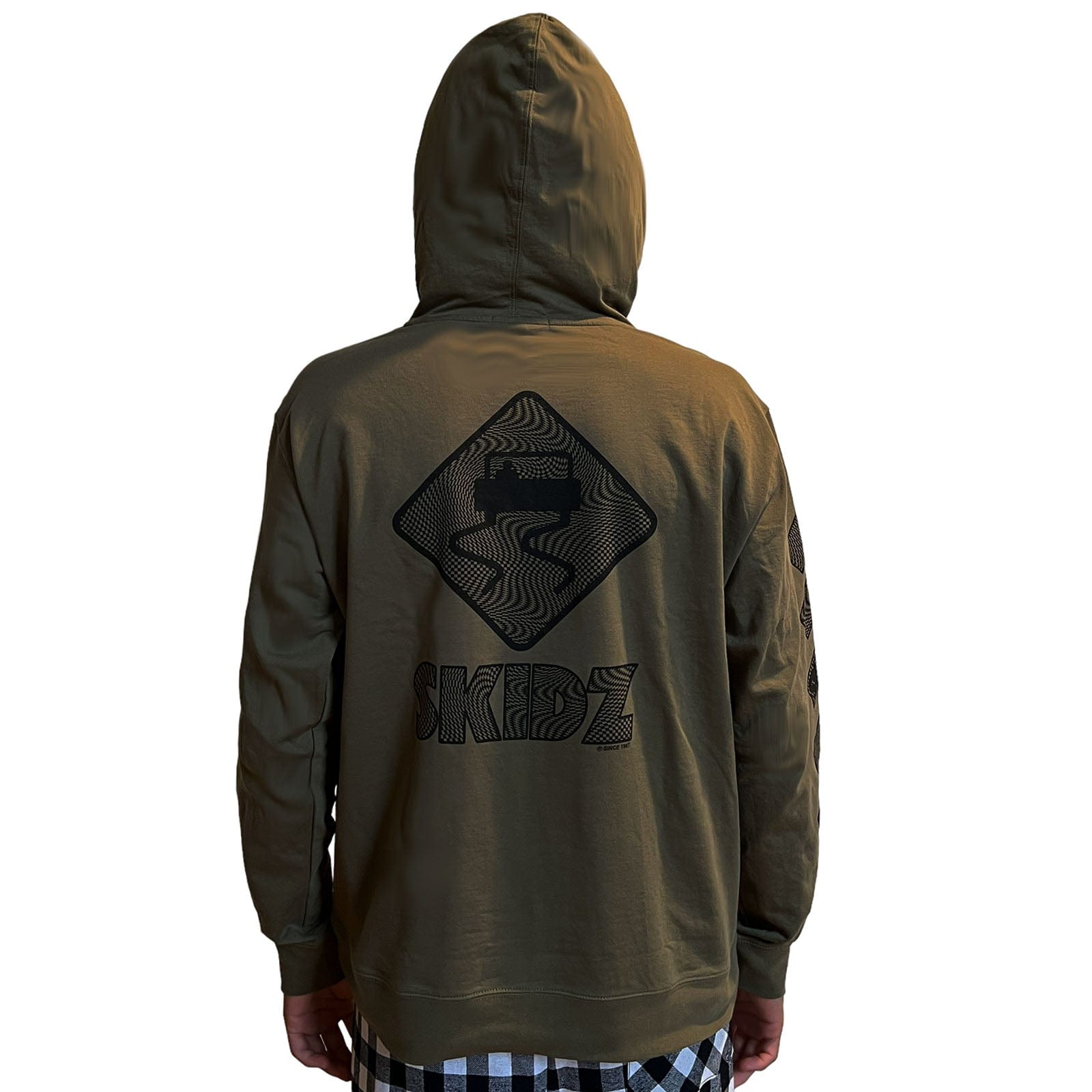 Skidz Tops Military Green Trippy Check Pullover Hoodie