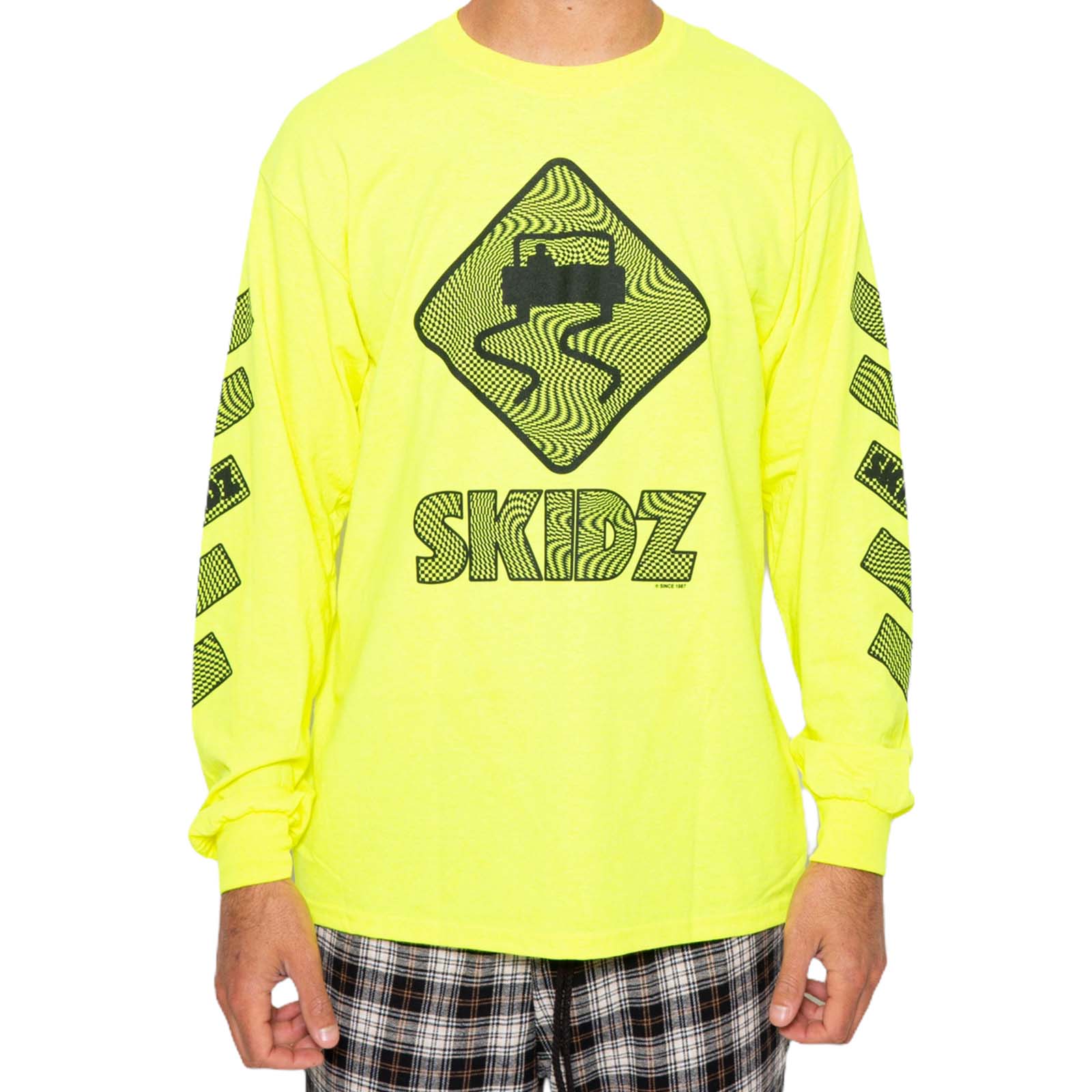 Skidz T-SHIRTS Trippy Check Long Sleeve Tee - Neon Yellow