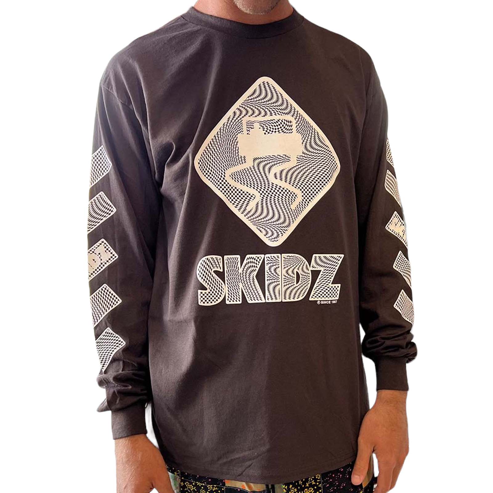 Skidz Shirts & Tops Trippy Check Long Sleeve Tee - Dark Chocolate Brown